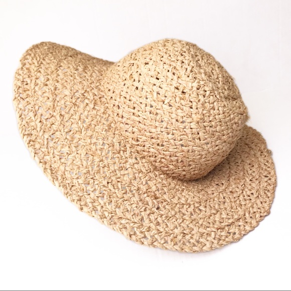 J Crew Paper Straw Hat Floppy Wide Brim Natural Sunhat One Size